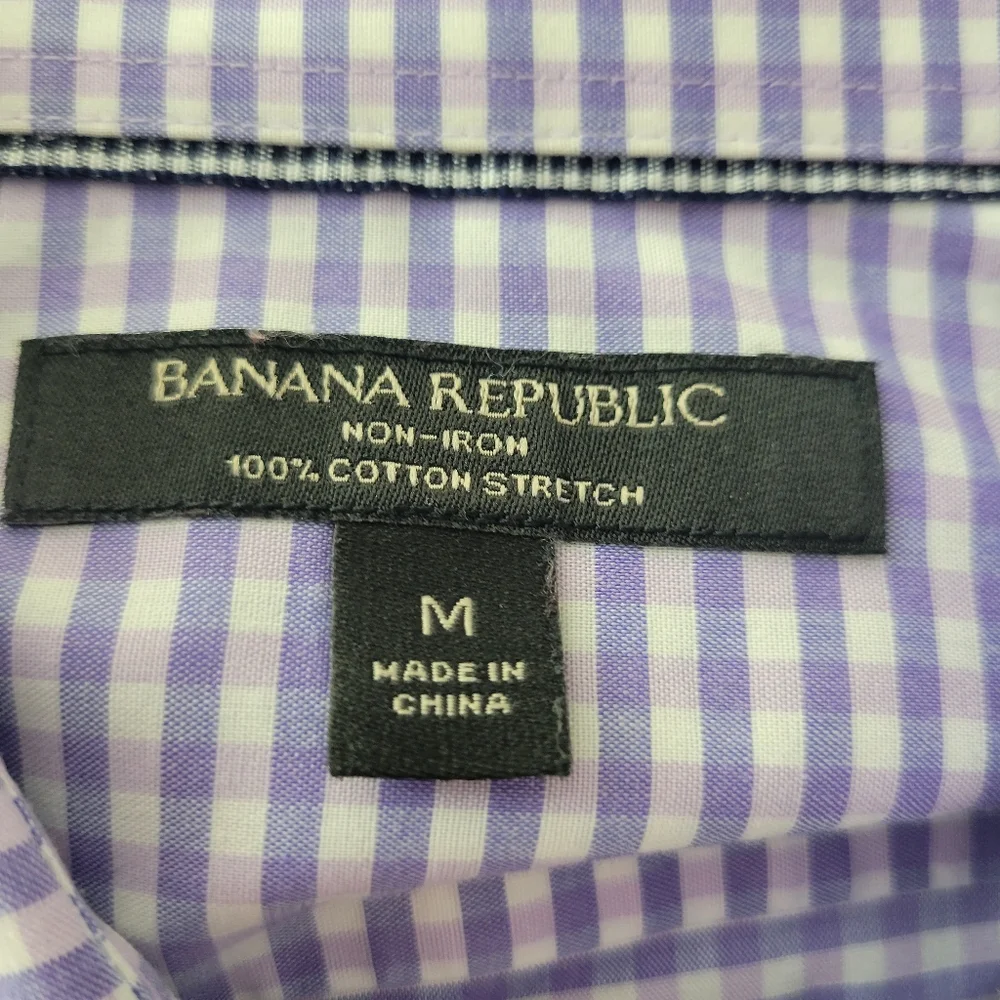 Banana Republic Non-Iron 100% Cotton Stretch Camden Fit Purple Gingham Size Med